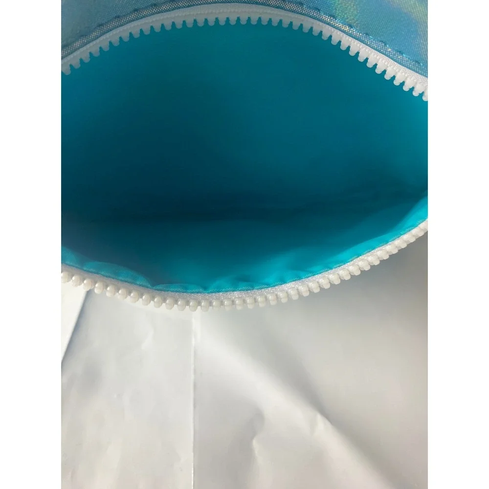 Blue Iridescent Metallic Zipper Pouch Cosmetic Makeup Bag Mermaid Core Shiny
